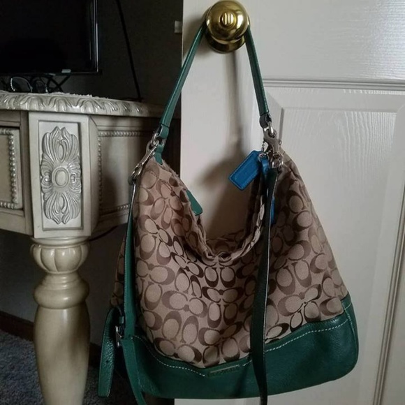 Tan and Green Coach Bag - Picture 3 of 3